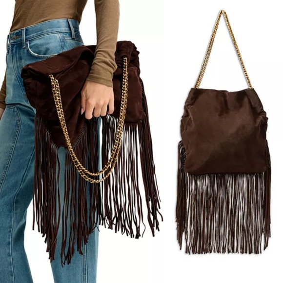 Veronica Beard Handbags - Veronica Beard Large Suede Fringe Slouch Shoulder Bag